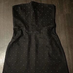 Tinseltown Black Strapless Dress with Subtle Dots